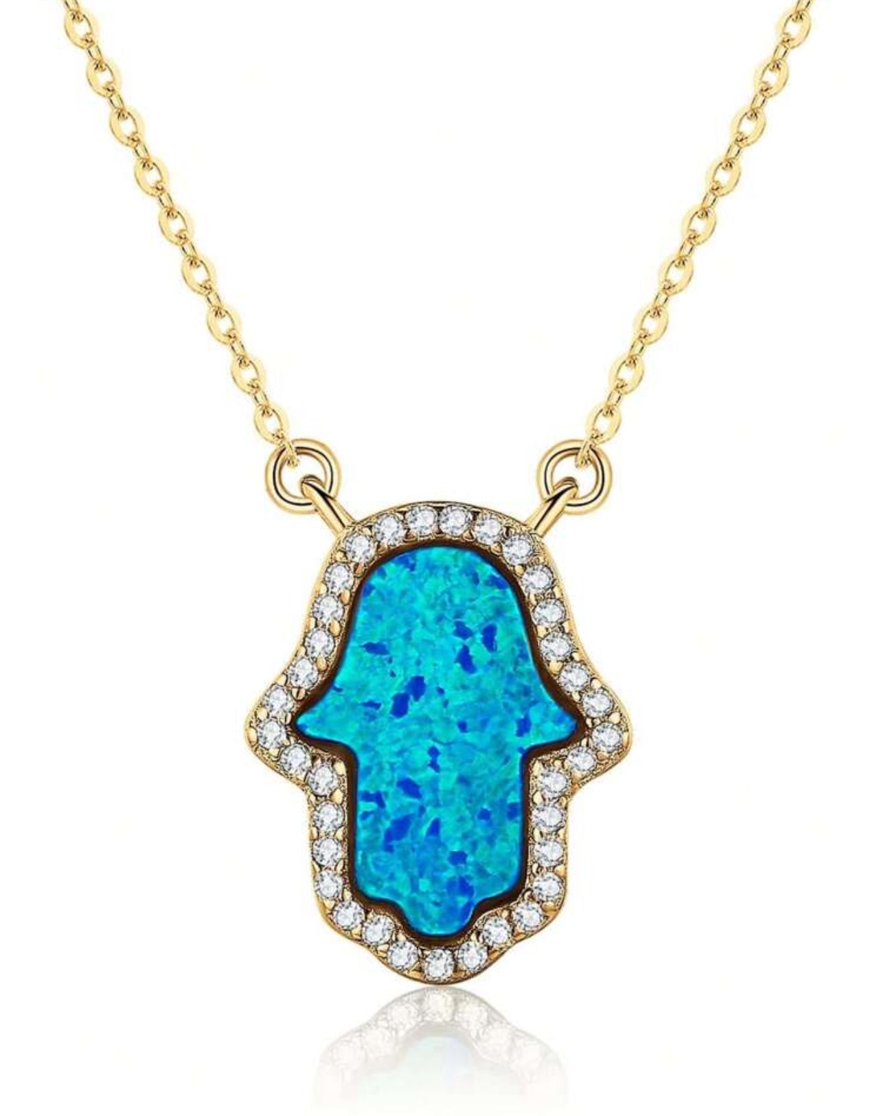18k Gold Plated over Sterling Silver, Opal Hamsa Necklace