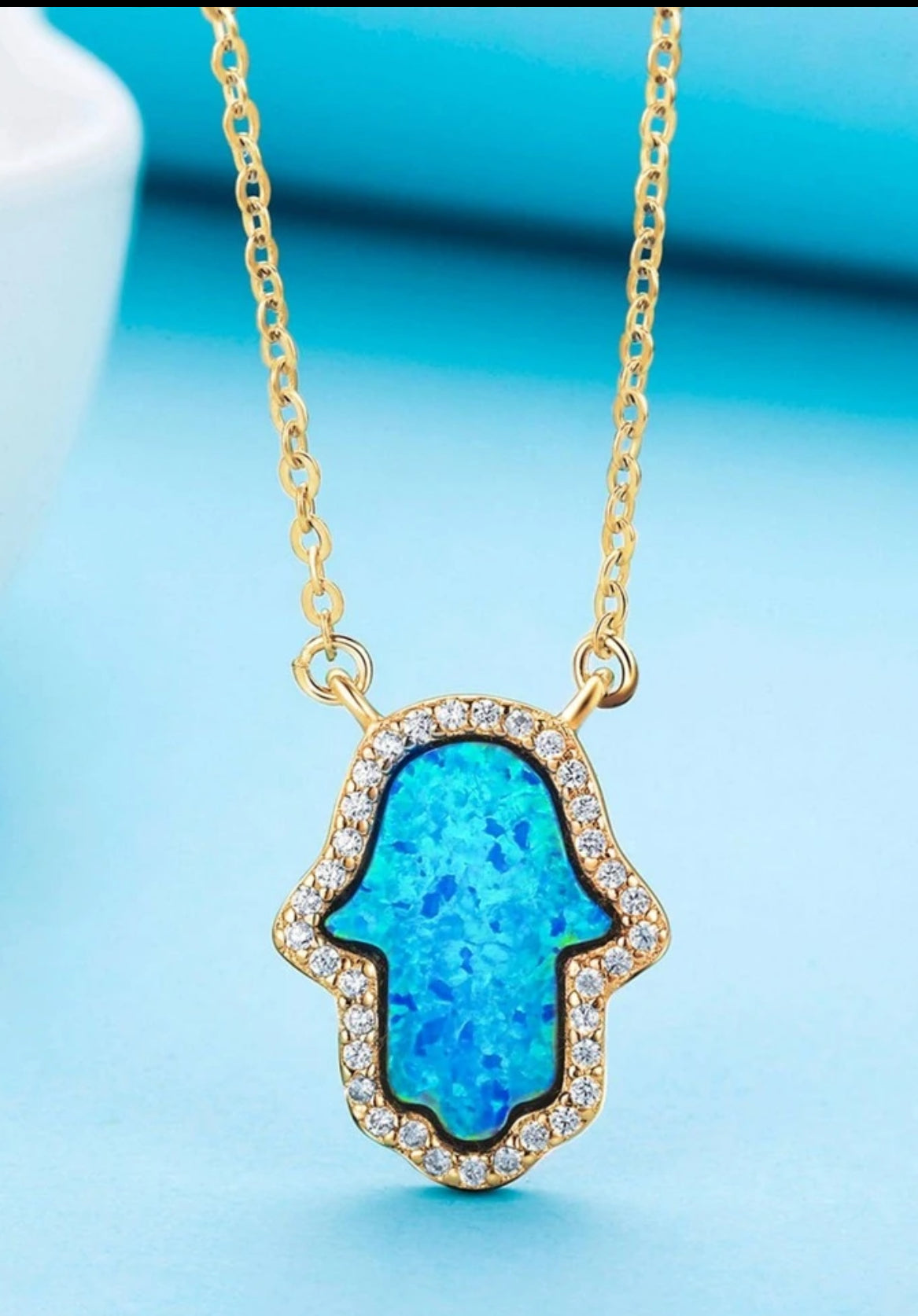18k Gold Plated over Sterling Silver, Opal Hamsa Necklace