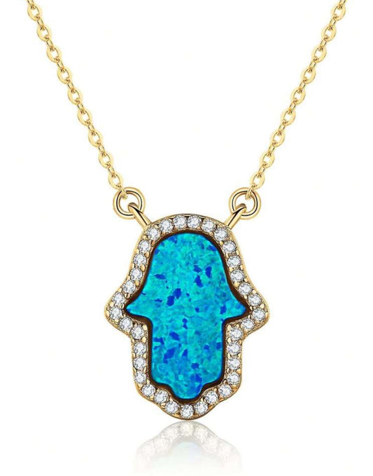 18k Gold Plated over Sterling Silver, Opal Hamsa Necklace